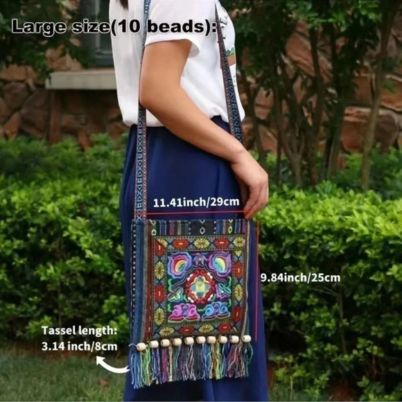 1 LEFT! Bohemian Embroidered Tassel Decor Crossbody Purse - Picture 2 of 3
